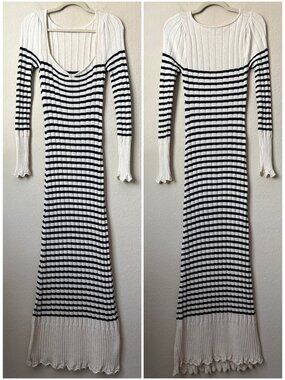 Zara Striped Knit Pointelle Trim Spring Maxi Dress